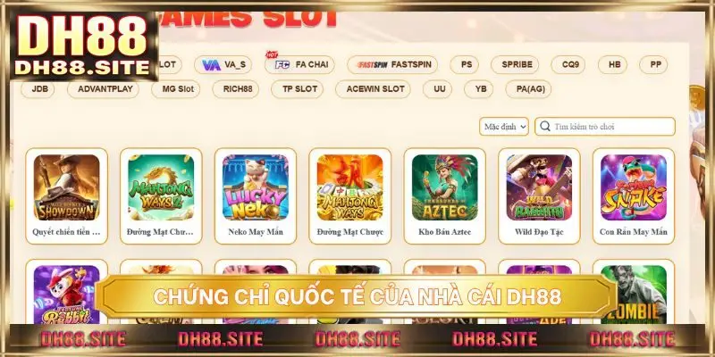 Chứng chỉ quốc tế của nhà cái DH88